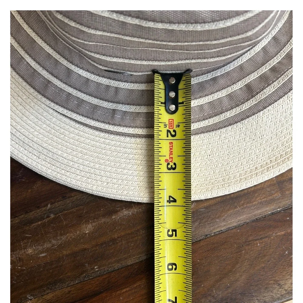 Canadian Hat Womens Packable Wide Brim Sun Hat Taupe Ivory Striped Travel M - Picture 12 of 15